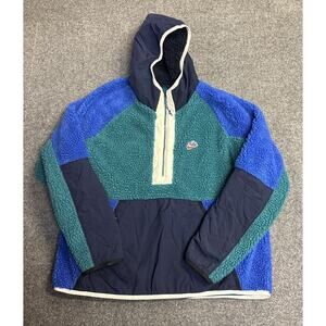 Nike Mens XL Colorblock Sherpa Fleece Half Zip Pullover Heritage Hoodie Blue